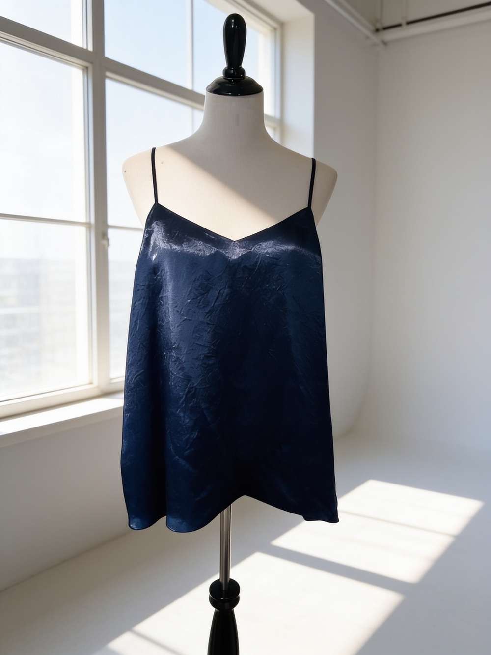 NWT Nordstrom Satin Cami Tank Top Navy Blueberry Size 2X Adjustable Straps